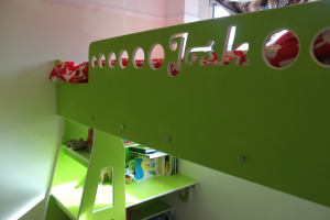 Custom bed made from eco board. Check out the video to see this built.