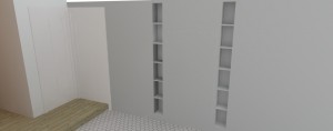 Design for Cupboards in a large kitchen. The design was modified when constructed.